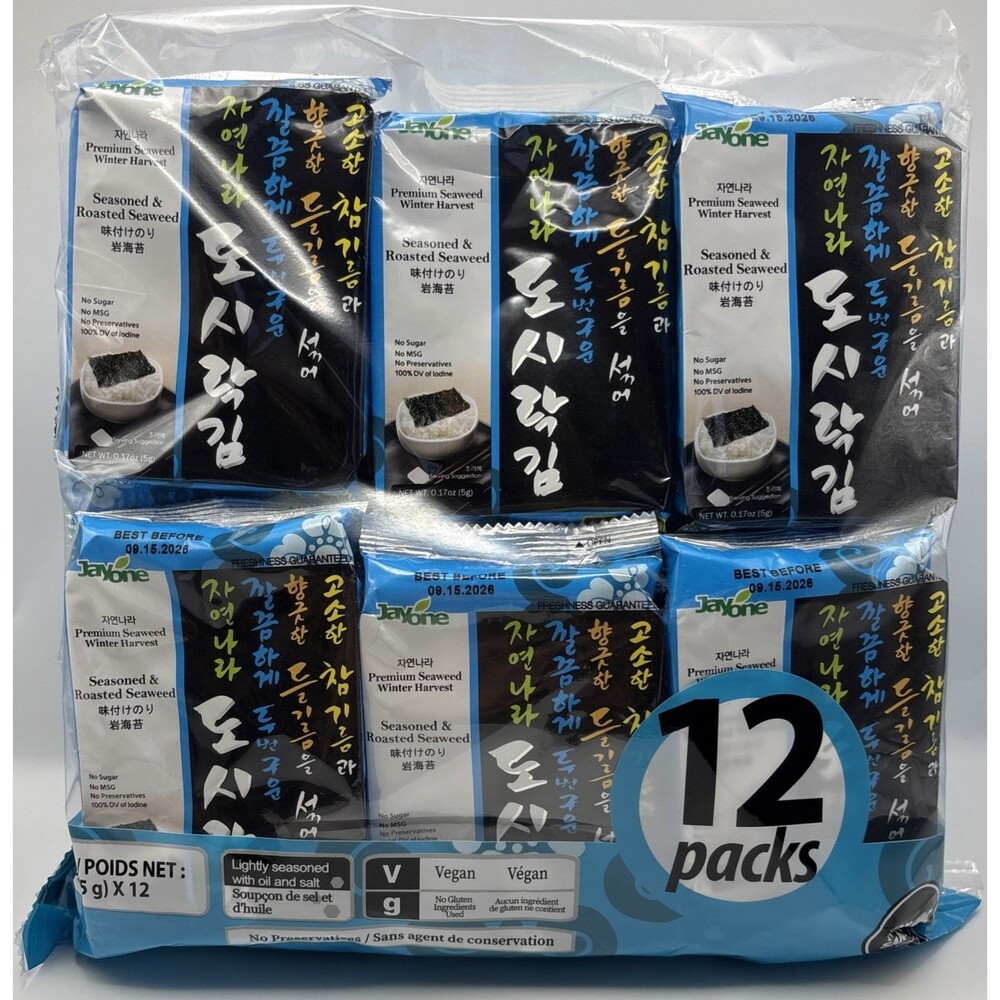Jayone Snack Seaweed Seasoned Roasted Gluten-Free 2.04 Oz (Pack of 12) EXP-09/26